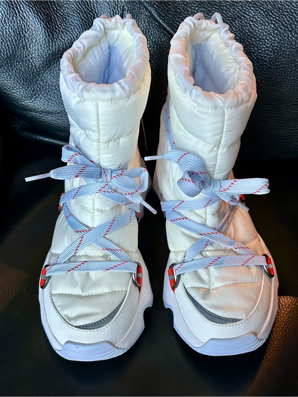 NEW SOREL x FP MOVEMENT KINETIC IMPACT NXT SNOW BOOTS WHITE BLUE PUFFER 7.5 NWT - Picture 2 of 9